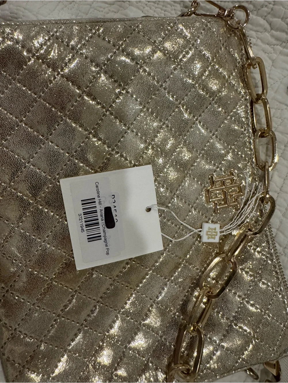 Caroline Hill Gold Quilted Chain Wristlet Clutch